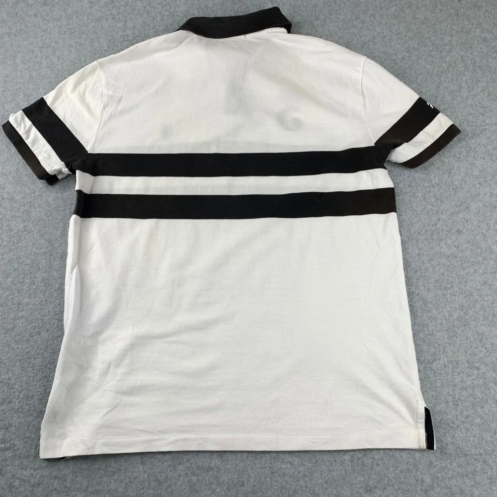 Polo Ralph Lauren Polo Shirt Mens M White Brown Striped Custom "Slim Fit" - Picture 2 of 7